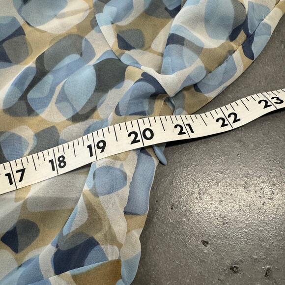 Vintage Y2K NY&Co Microsheer Beige Blue Pilka Dot Whimsical Longsleeve Blouse M - Picture 4 of 5